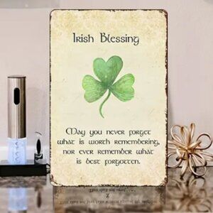 Vintage Irish Blessing Metal Sign: Rustic Shamrock Wall Decor NEW